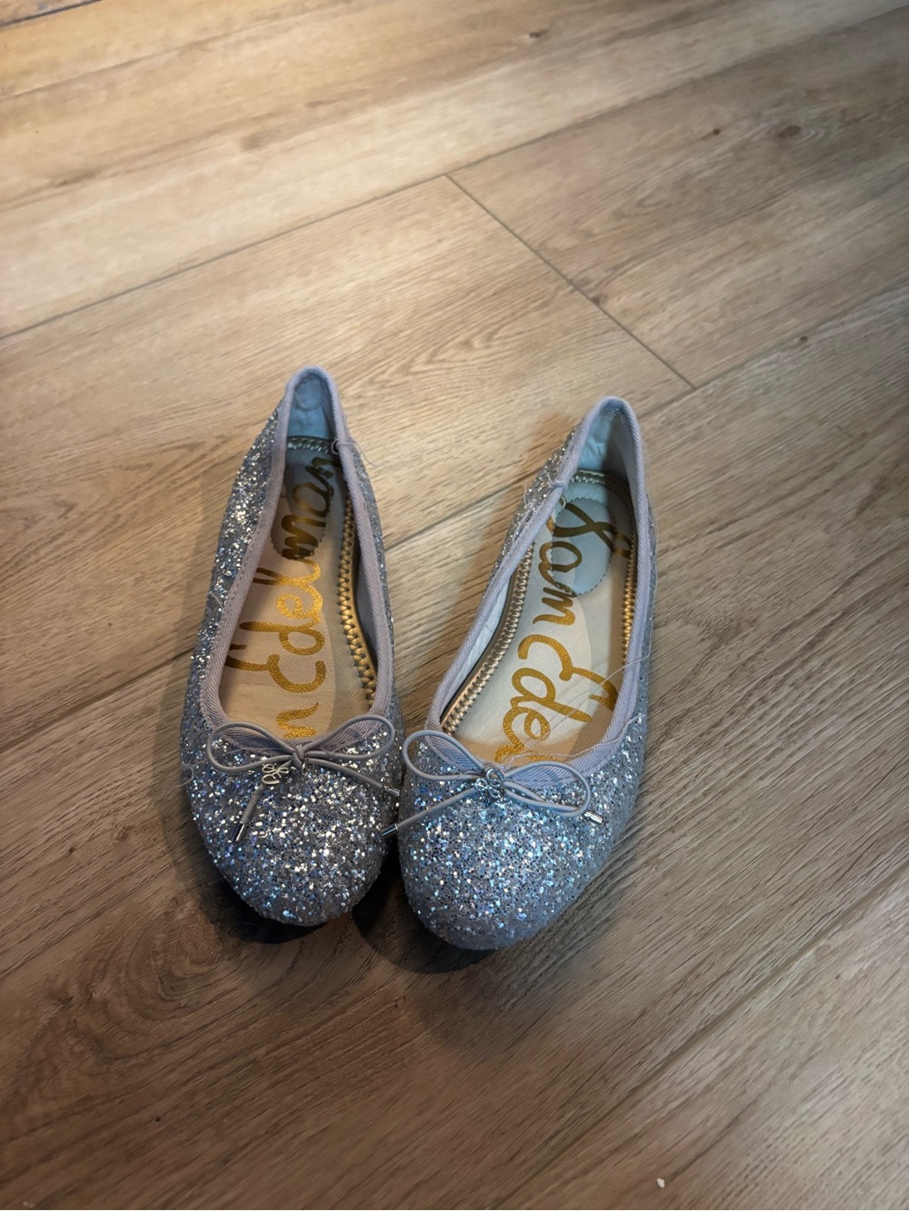 Girls Sam Edelman Glitter Ballet Flats - Silver size 1